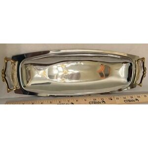 VTG Kromex Holiday Chrome Bread & Roll Tray #577-21 MCM Gold Handles